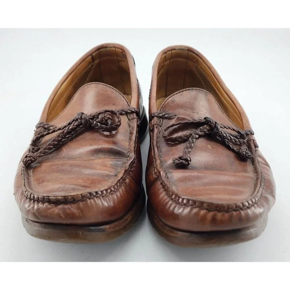 Stubbs and Wootton Palm Beach Brown Leather Boat Shoes Mens Size 10.5 D USA Made
